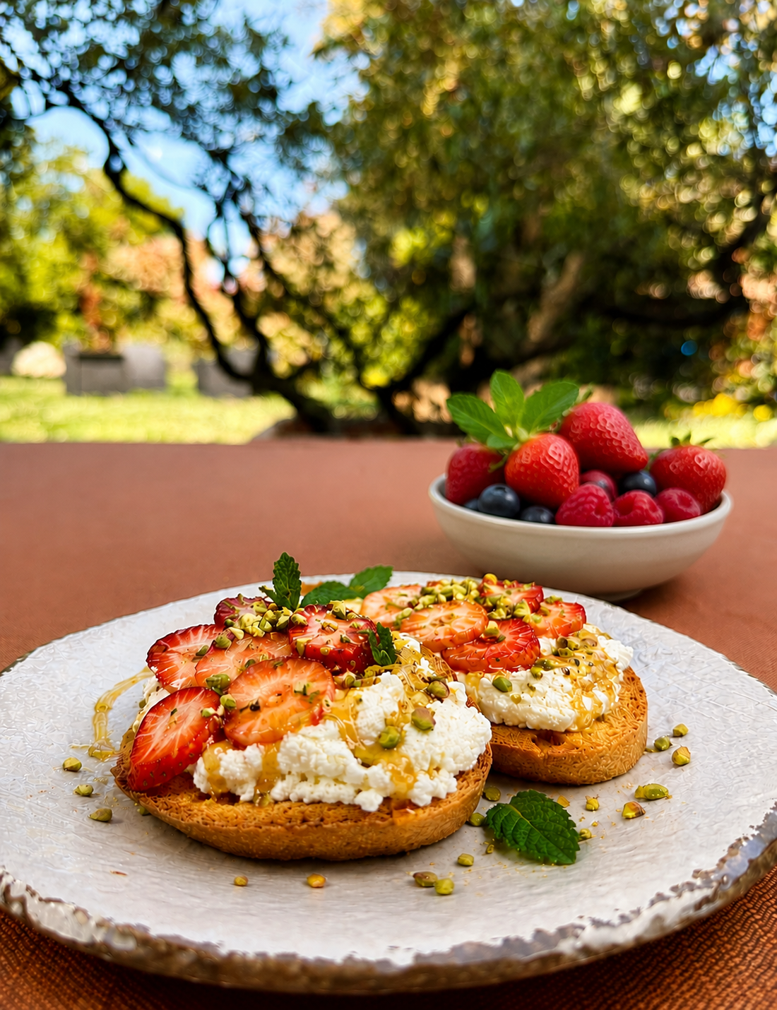 Fette Biscottate con Ricotta light, Fragole e Pistacchio - Linea Bella Vita